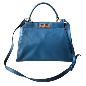 Fendi Peekaboo Blue Leather Satchel Handbag